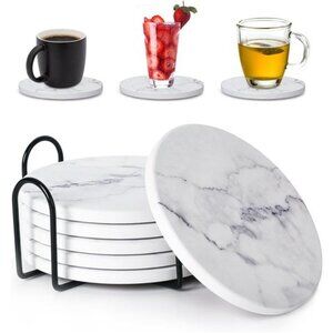Absorbent Coasters for Drinks,Ceramic Coaster Set of 6 with Holder, Durable Cup